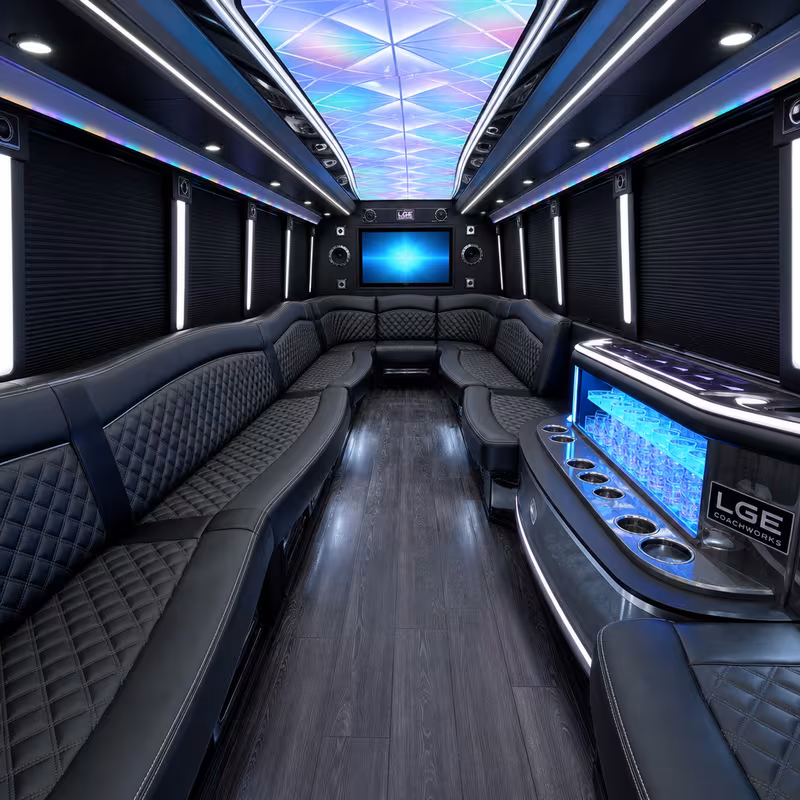 18 Passenger Party Bus Interior