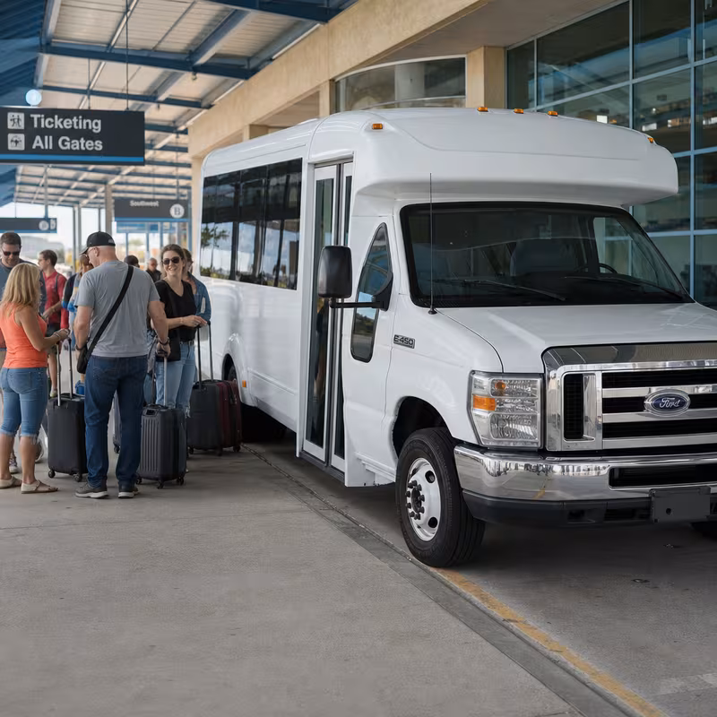 Black Mercedes Sprinter van staged for an Garland Airport Transportation group