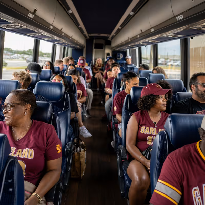 Passenger seating aboard a Garland party bus rental