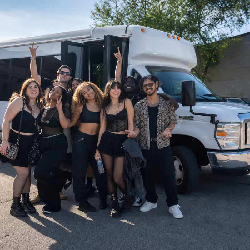 Black Mercedes Sprinter van staged for an Garland Concert Transportation group