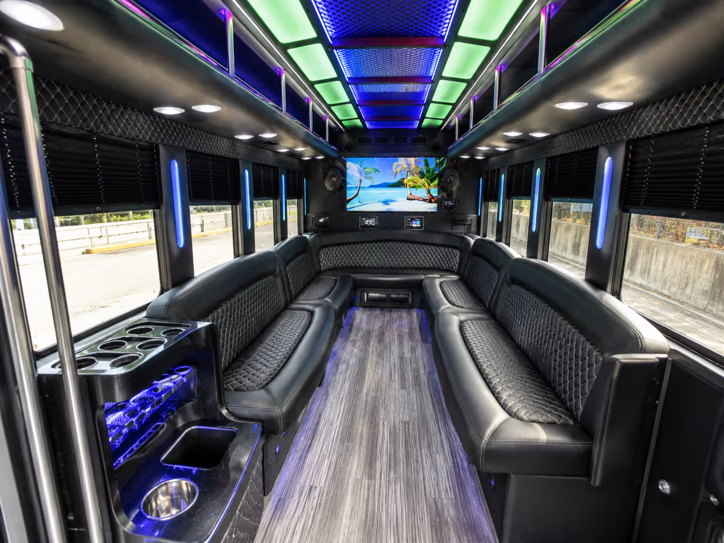 Garland Birthday, Sweet 16, & Quinceañera Transportation party bus exterior