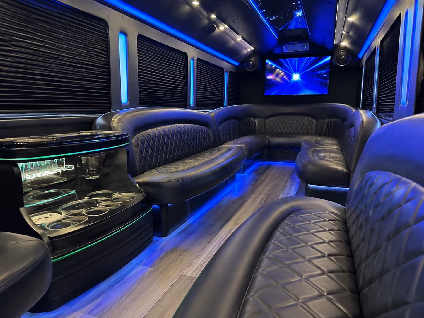 Garland Birthday, Sweet 16, & Quinceañera Transportation party bus exterior