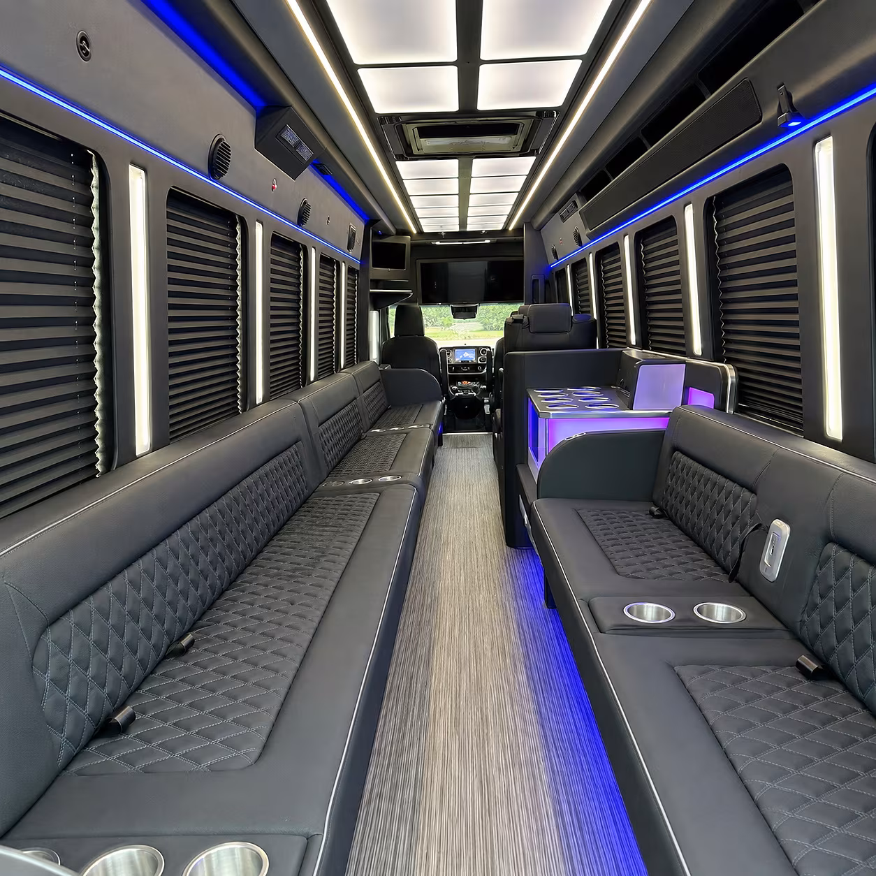 Garland Birthday, Sweet 16, & Quinceañera Transportation party bus interior
